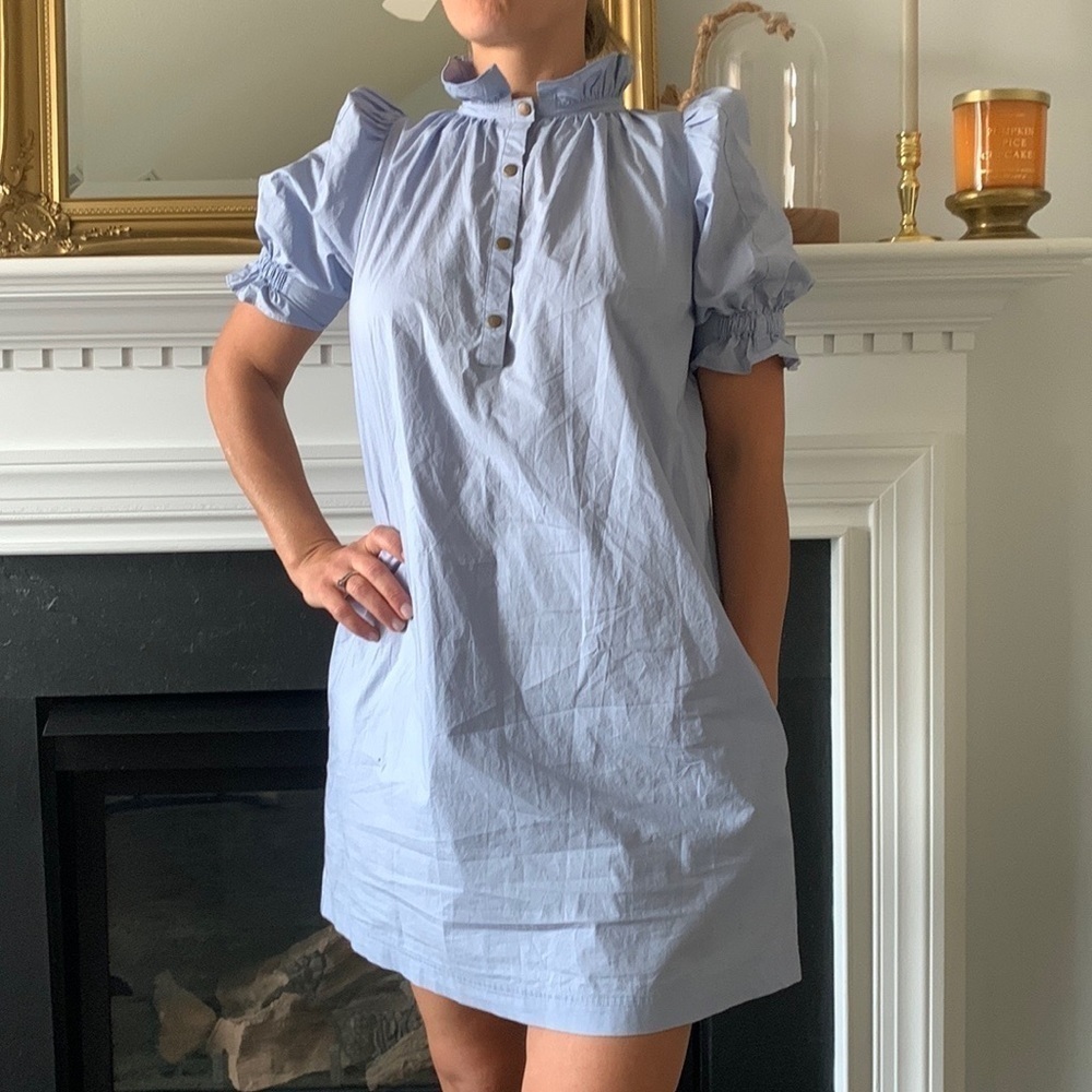 Apiece Apart solid blue light ruffle neck Dress size‎ 0 pockets mini